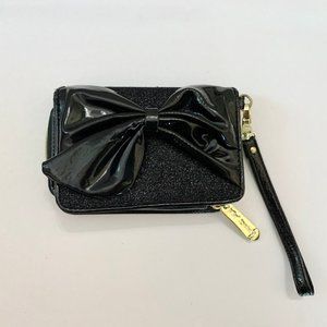 Betsey Johnson Black Glitter Bow Wristlet Wallet